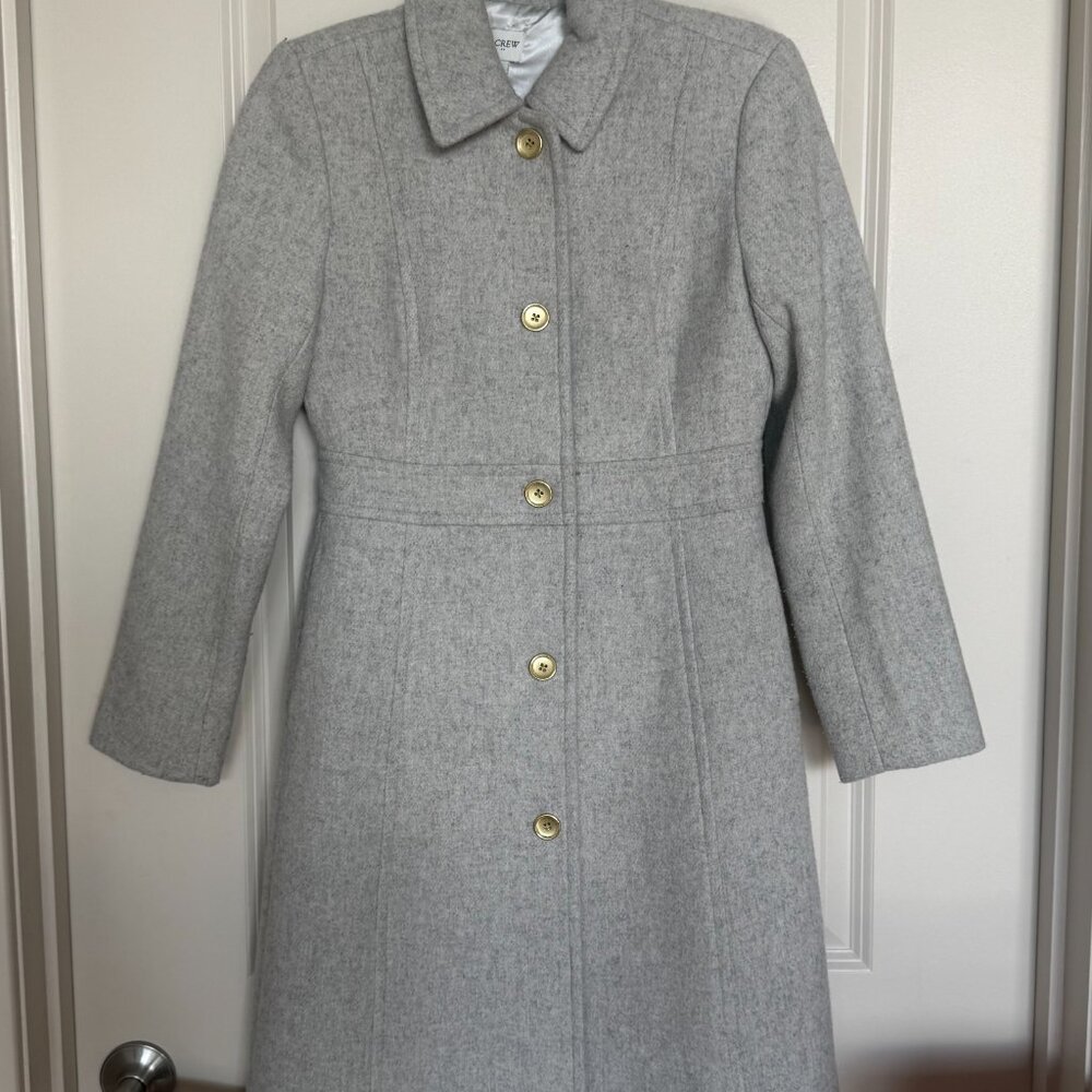 J.Crew Lady Day Gray Wool Coat Gold Buttons Size 0